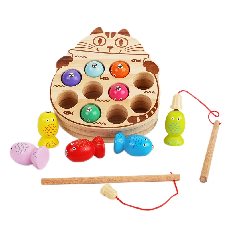 

Детский пазл Магнитная рыбалка игра, с рисунками кошек, Форма Playboard деревянные детские игрушки головоломки Развивающие игрушки