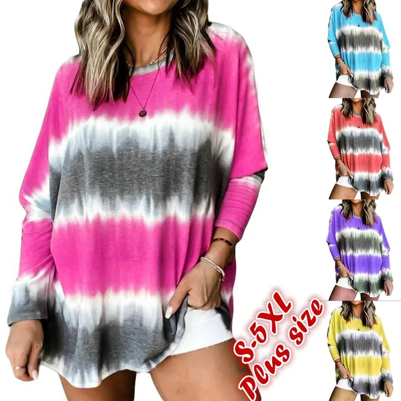 

Plus Size Women Printed Long Sleeve Blouses Temperament Loose Elegant Tops Casual Pullover Vacation Tee Shirt