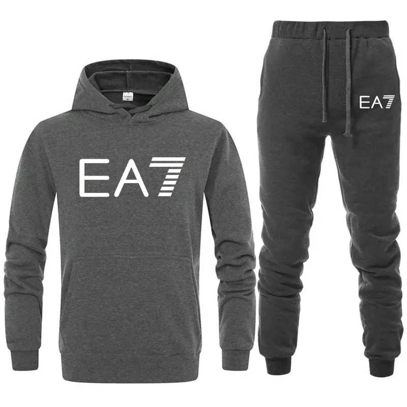 

2020 Men's Sets EA7 Sportswear Thick Hoodie+Pants Sport Suits Casual Sweatshirts Tracksuit Male Sportswear Gyms Fitness trousers