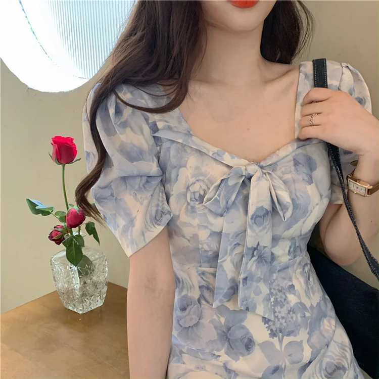 

Retro Painting Dress for Women 2021 New French Waist Elegant Slightly Mature Style Floral SkirtNuyoah