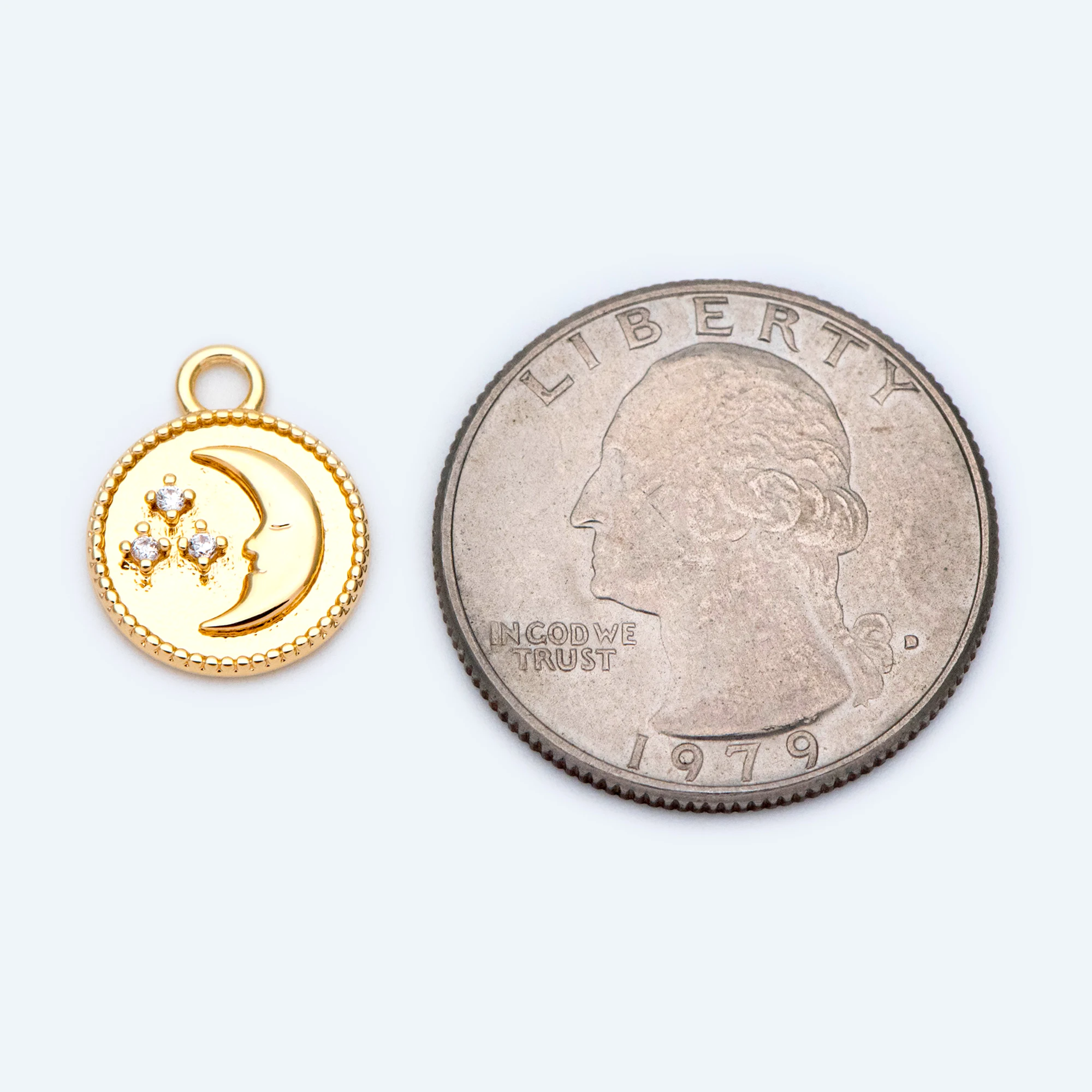 

10pcs CZ Paved Gold Round Moon Star Charms 15x12mm, 18K Gold plated Brass, Disk Pendants For DIY Jewelry Making Accessories