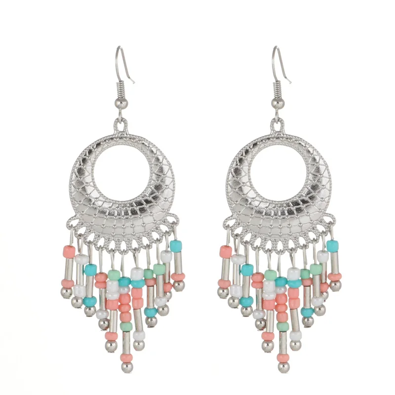 Женские богемные серьги Seblasy длинные висячие с большими круглыми цветными