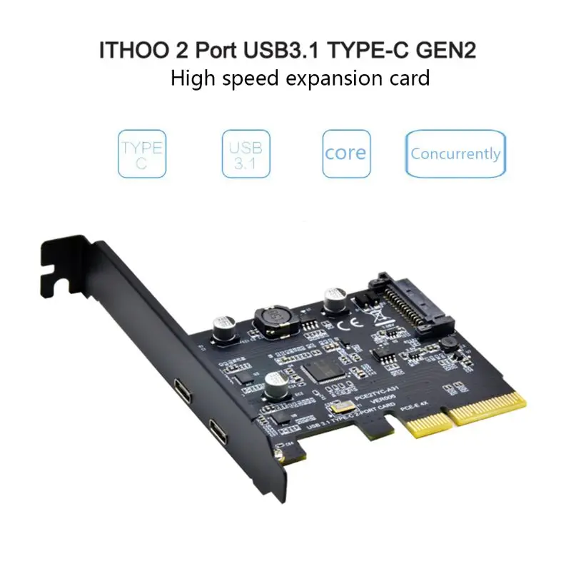 

USB3.1 to Type-C 2Port Expansion Card PCI-E4X to USB3.1 Gen2 10Gbps USBC Adapter