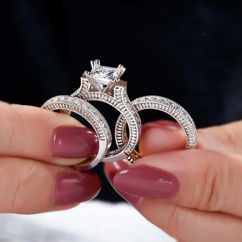 Роскошные комплекты колец с имитацией бриллиантов в стиле принцессы 3 1