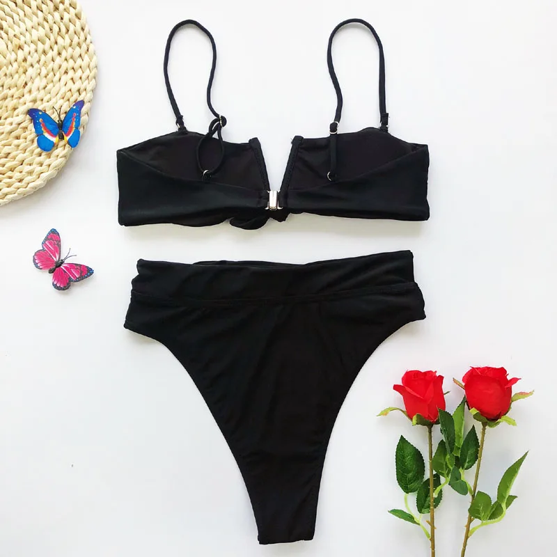 

Bandage Bikini V Neck Swimwear Women Swimsuit High Waist Knot Bikini 2020 Bathing Suit Push Up Maillot De Bain Femme Beachwear