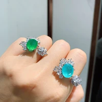 unique paraiba tourmaline emerald gemstone open ring for women luxury 925 sterling silver cocktail party band jewelry wholesale