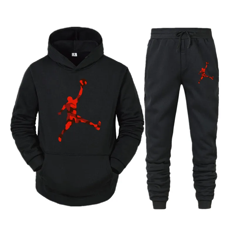 

New Winter Men's Clothing Men Sets Printing Hoodie Set Fleece Zipper Sweatshirt Casual Sport Sweatpants Mens Tracksuits 2021
