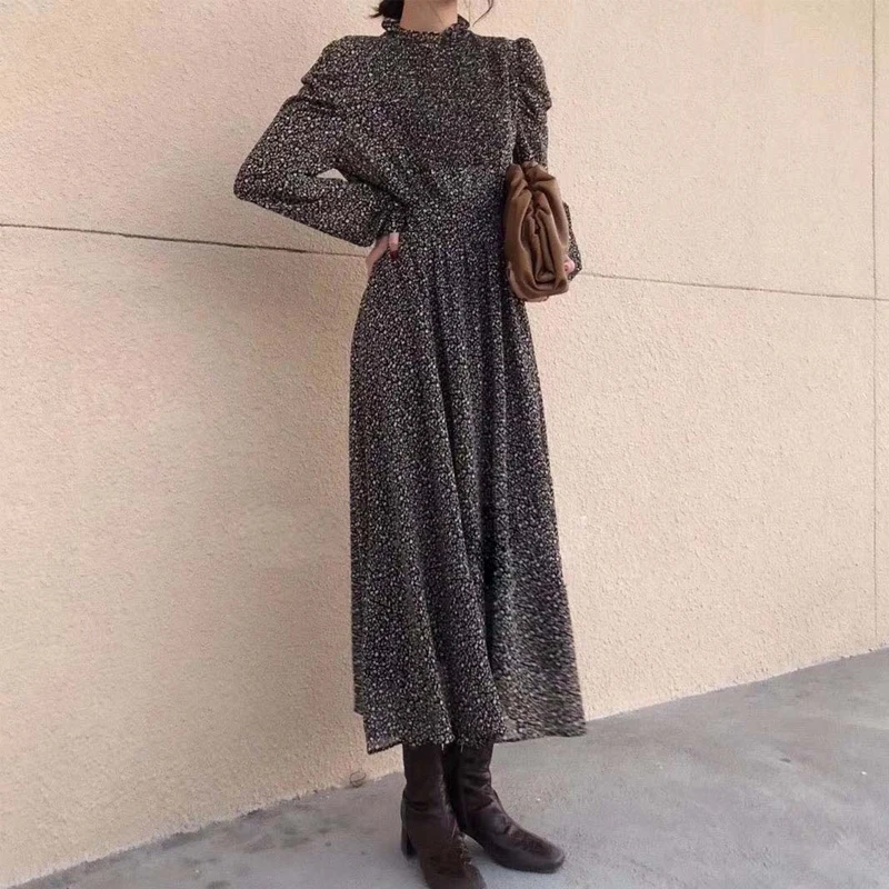 Винтажное платье с цветочным принтом женское модное платье-трапеция
