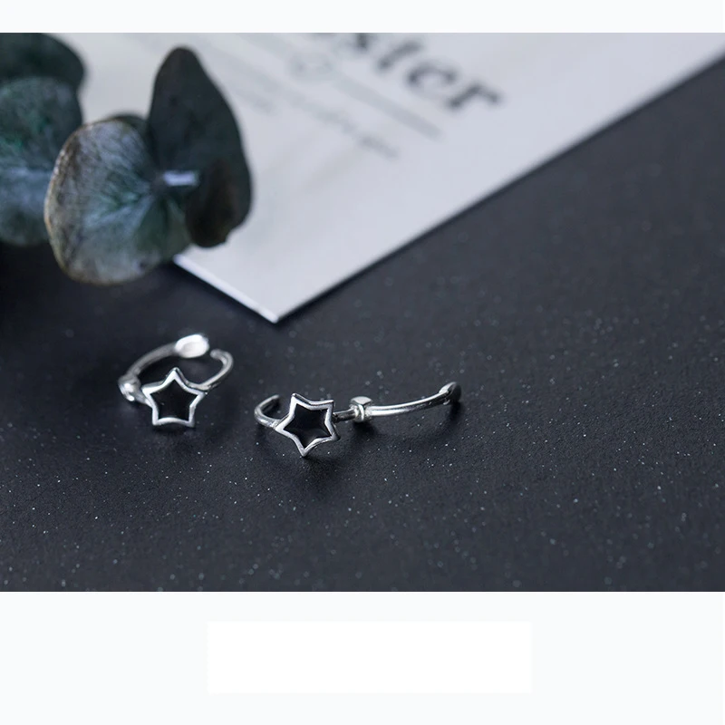 Trusta 100% Настоящее серебро 925 пробы черная звезда геометрические серьги-манжеты на