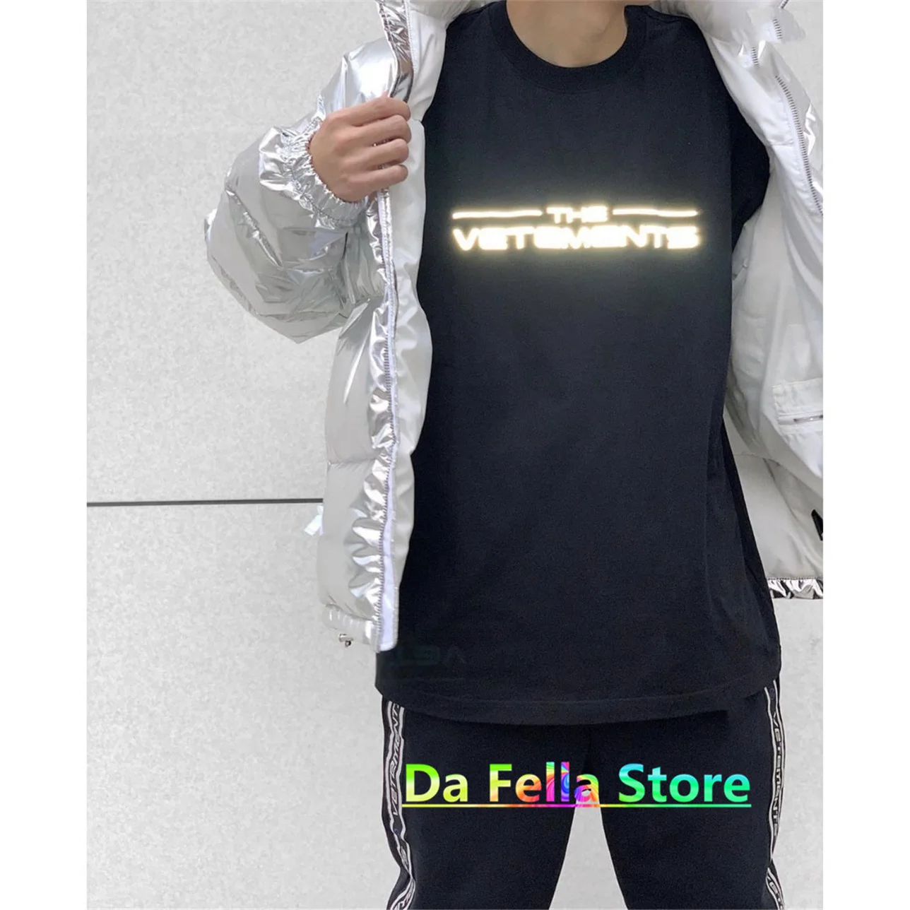 

Черная Светоотражающая футболка с надписью для мужчин и женщин, модель 2021SS, 1:1