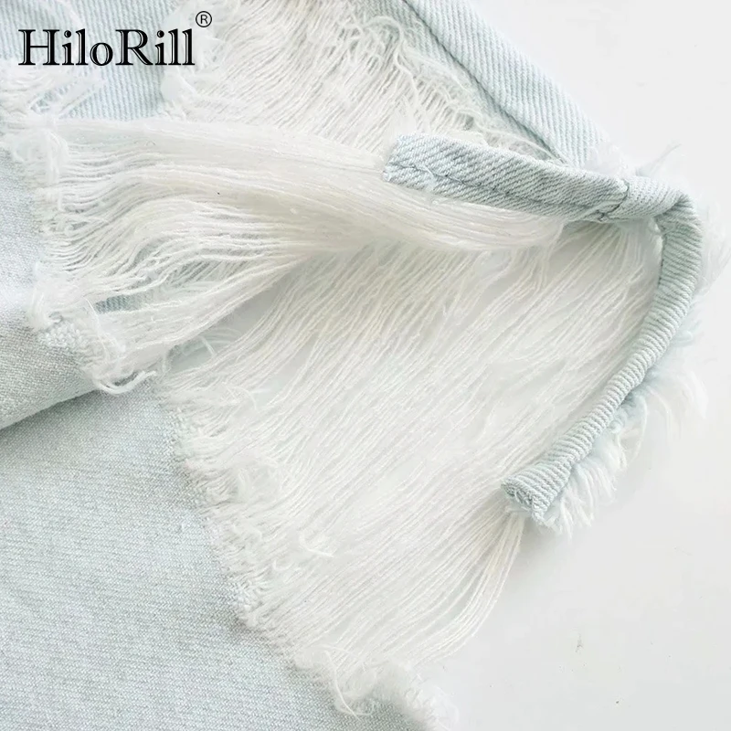 

HiloRill Women Solid Denim Jacket Coats Retro Hole Ripped Boyfriend Coat Batwing Long Sleeve Oversized Jacket Autumn 2021