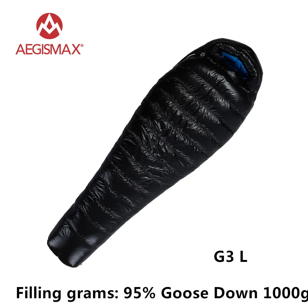 AEGISMAX G серия 95% белый гусиный пух Мумия зимний спальный мешок для кемпинга сверхлегкий дизайн перегородки сплайсинга удлиненный FP800 - Цвет: G3 L  black