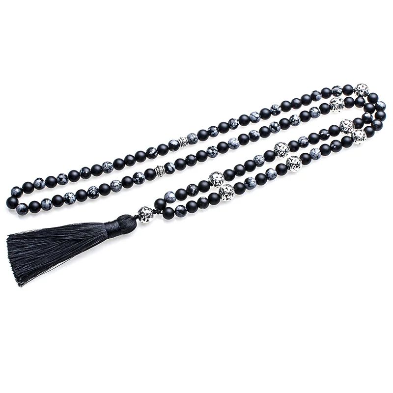 8 мм Снежинка обсидиан матовый черный Агат Бусины Japamala ожерелье медитация Йога