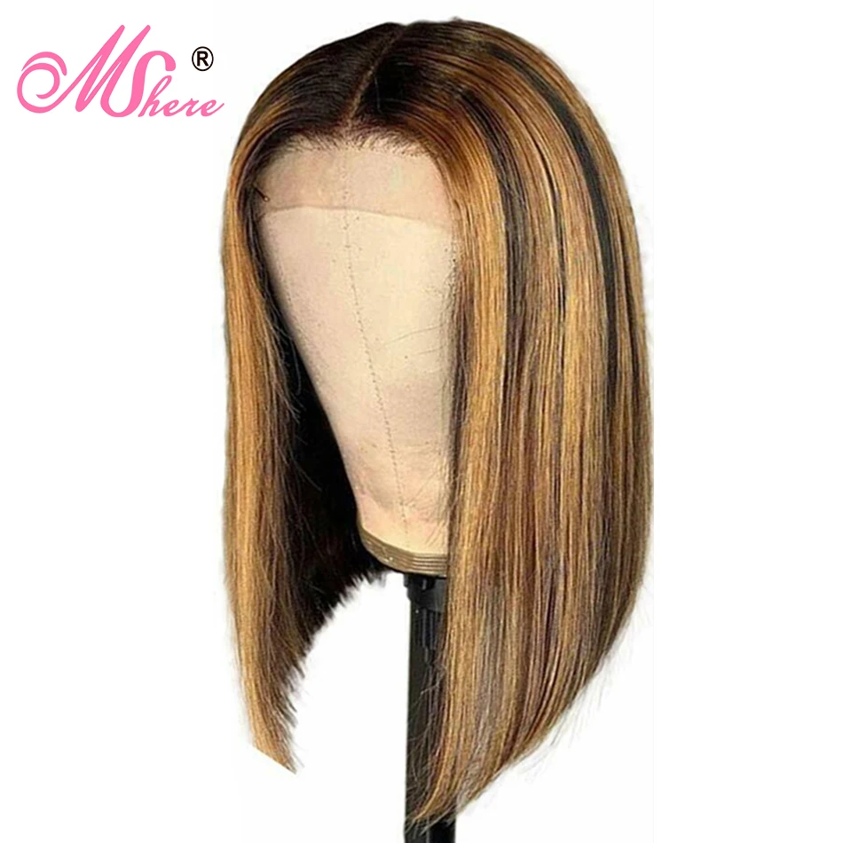 Mshere 4x4 закрытие парик бразильский Боб кудрявые кружева передние короткие парики