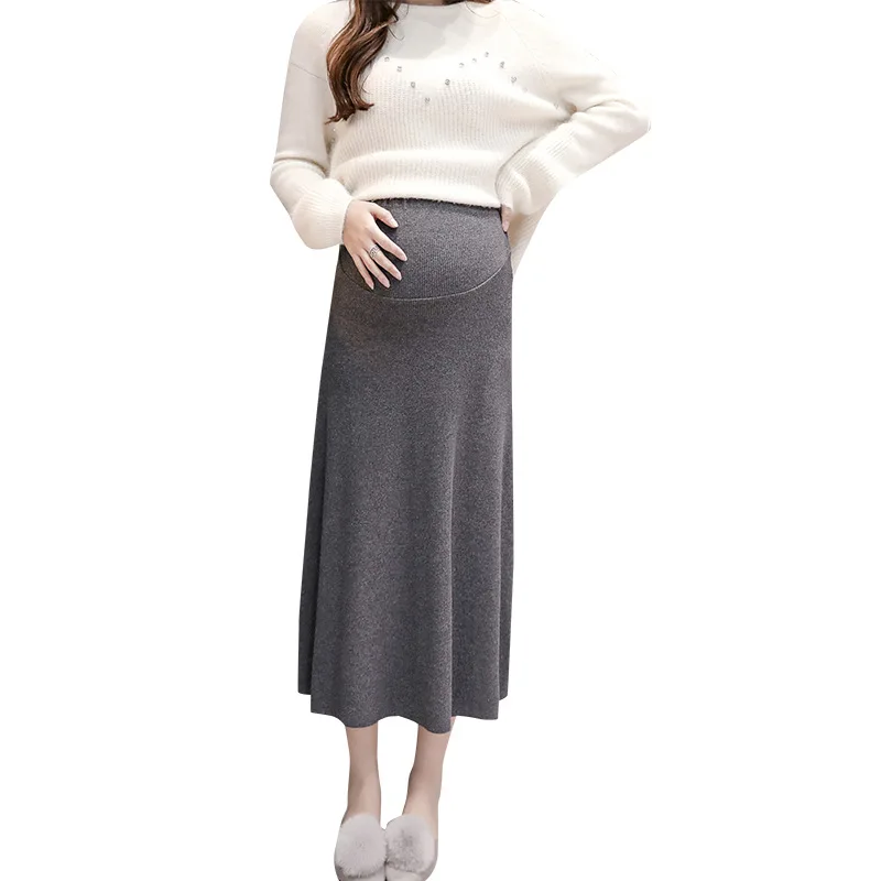 

High Waist Knitted Skirt Abdominal Pregnancy Skirts Maternity Clothes Elastic Skirt For Pregnant Women Autumn Winter Bottoming