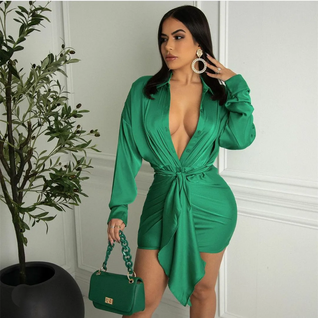 

Атласные Вечерние платья с длинным рукавом, сексуальное короткое зеленое платье для выпускного вечера, бальное платье длиной выше колена, В...