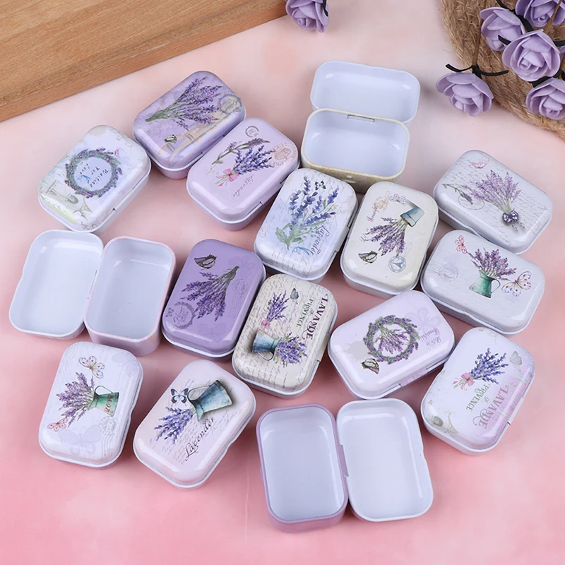 Жестяная коробка для хранения чая лаванда маленькая пустая жестяная