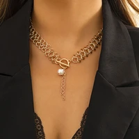 thick chain short chunky choker necklace for women pearl pendant long tassel necklace 2022 fashion jewelry on neck ladies collar