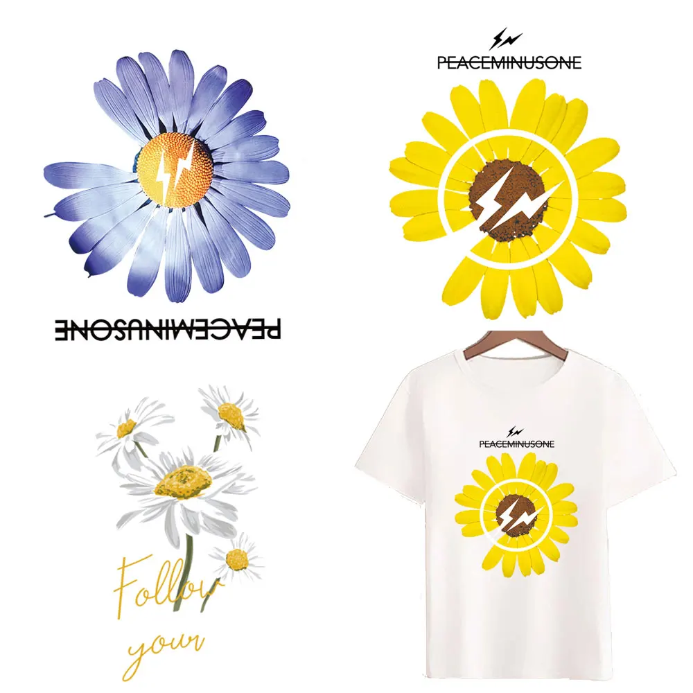 

Daisy Flower Iron On Patches For Clothes Thermal Stickers Heat Transfer Vinyl Ironing Sticker Diy letter Heat-sensitive Patches