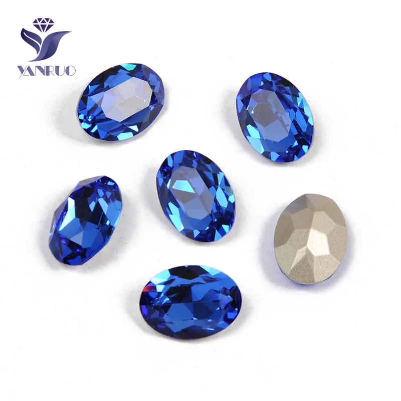 Sapphire Yanruo 4120 Овальные Стеклянные Стразы Самоцветы DIY шитье кристаллы Декоративные Камни Точка назад пришитые Стразы для украшения для одежды - Цвет: Sapphire
