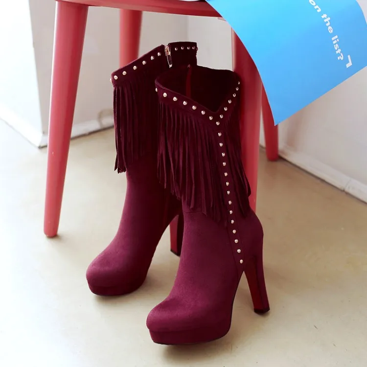 

Ботинки размера плюс 9, 10, 11, 12 женские зимние ботинки женская обувь ботинки с бахромой