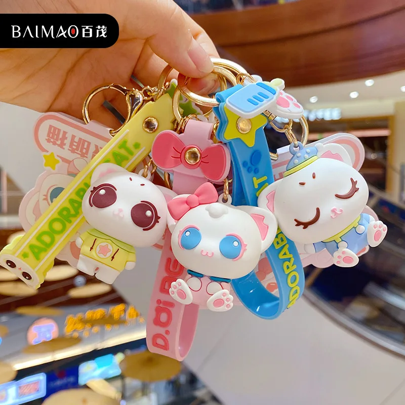 

Korean Cartoon Smiling Cat Keychain Cute and Exquisite Pvc Cartoon Doll Keychain Charms Girl Anime Keychain Keyring Accessories