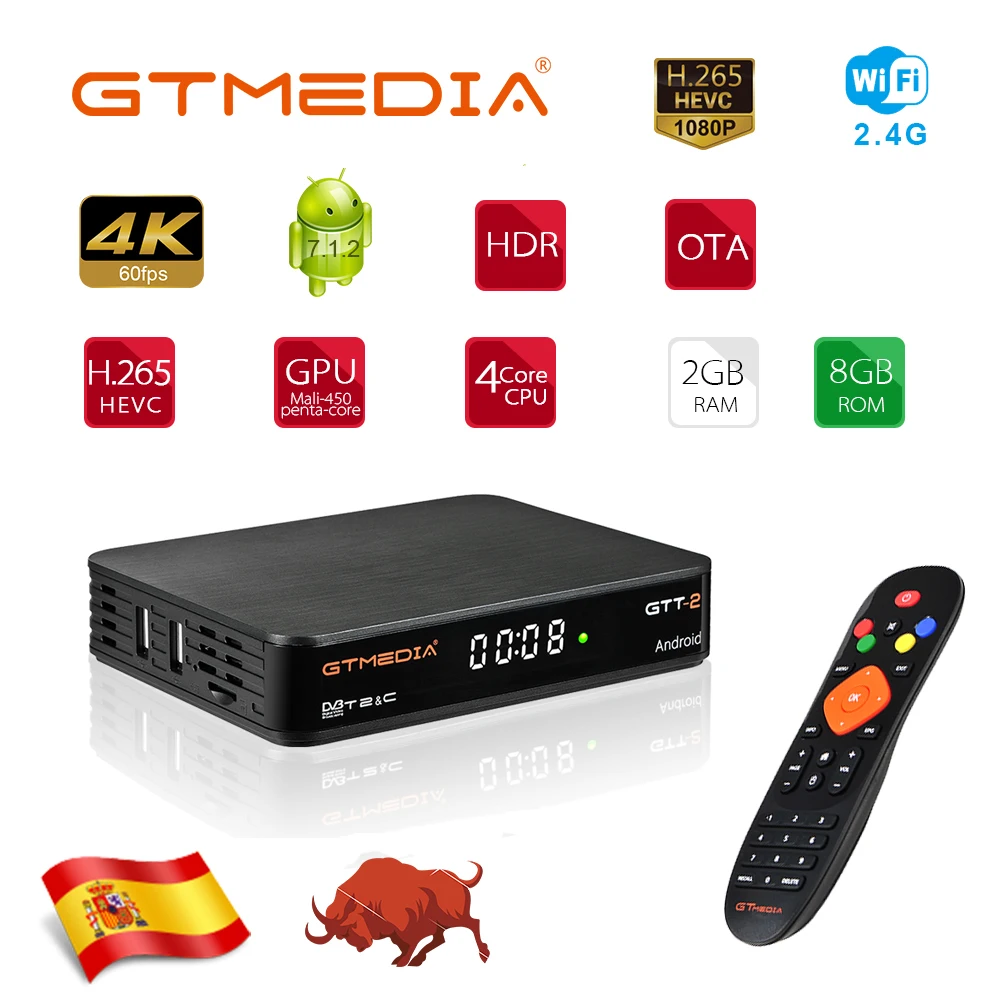 GTMEDIA GTT2 Android 6,0 Android tv BOX DVB T2/Cable/ISDBT/ATSC-C 2 ГБ 8 ГБ с wifi антенной Интернет Поддержка IP tv спортивные каналы
