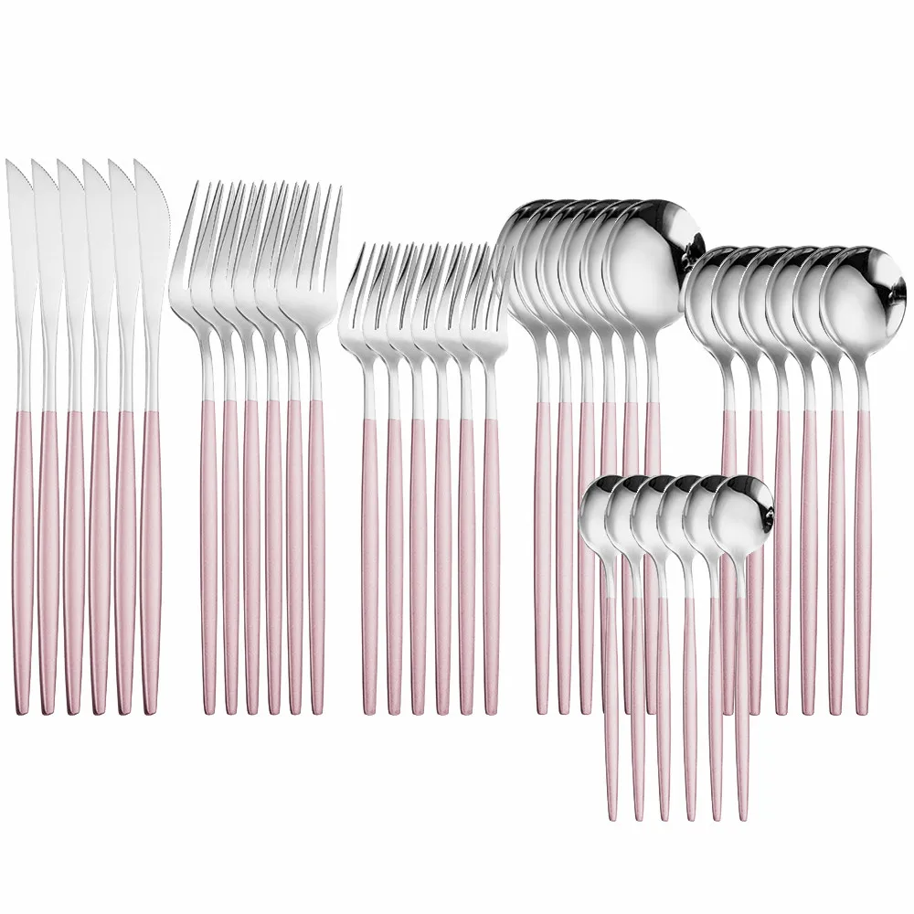 

36Pcs Mirror Steel Cutlery Set Forks Knives Spoons Dinnerware Set Stainless Steel Tableware Set Western Flatware Dropshipping