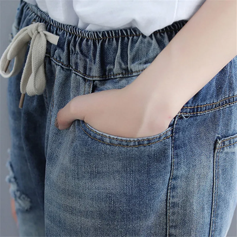 Женские джинсы из чистого хлопка свободные эластичные больших размеров 4XL с