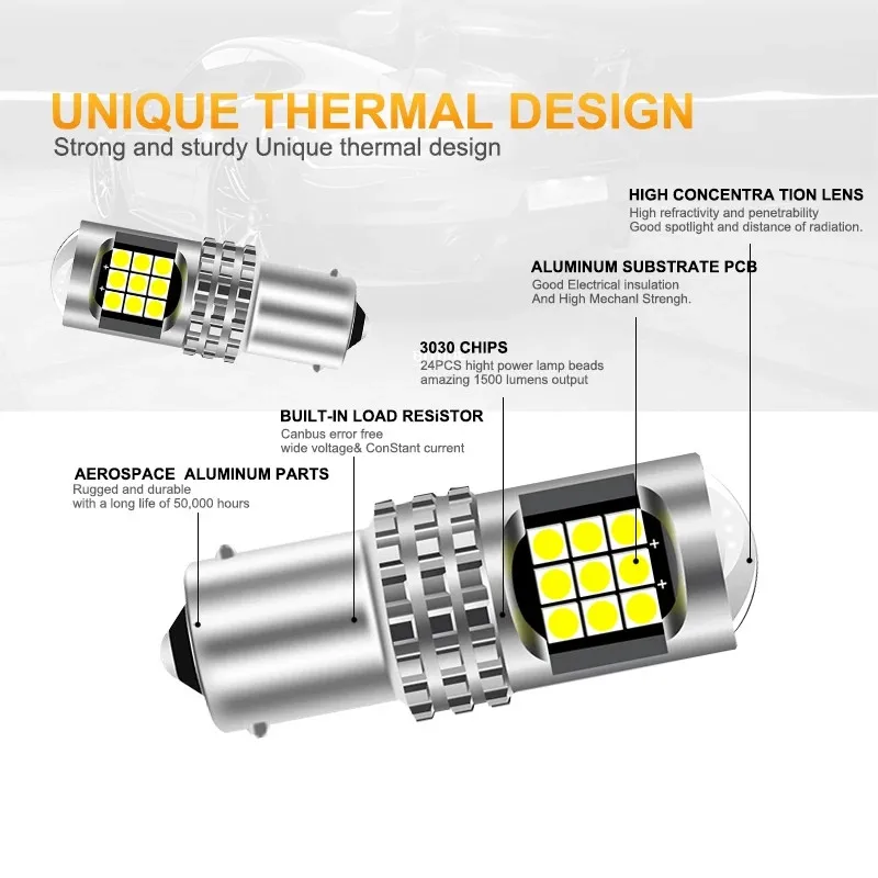 

12-16V 24SMD Bulbs 1x Turn Signal Lights 3030SMD Led Reverse Brake Lamp 12V White Durable And Practical