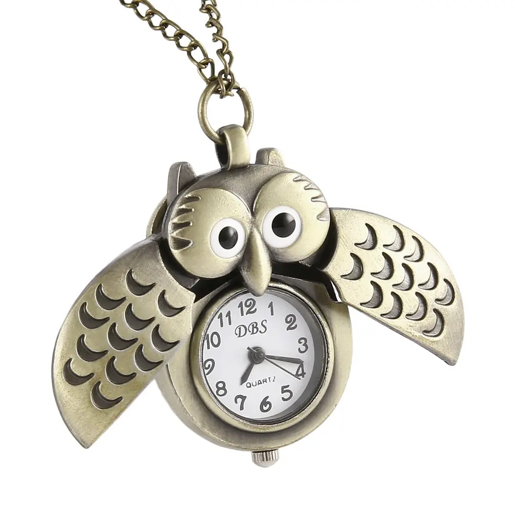 Stylish Cartoon Retro Bronze Owl Pocket Watch Sweater Chain Necklace Slide relogio de bolsob Unisex Kids Gift | Наручные часы