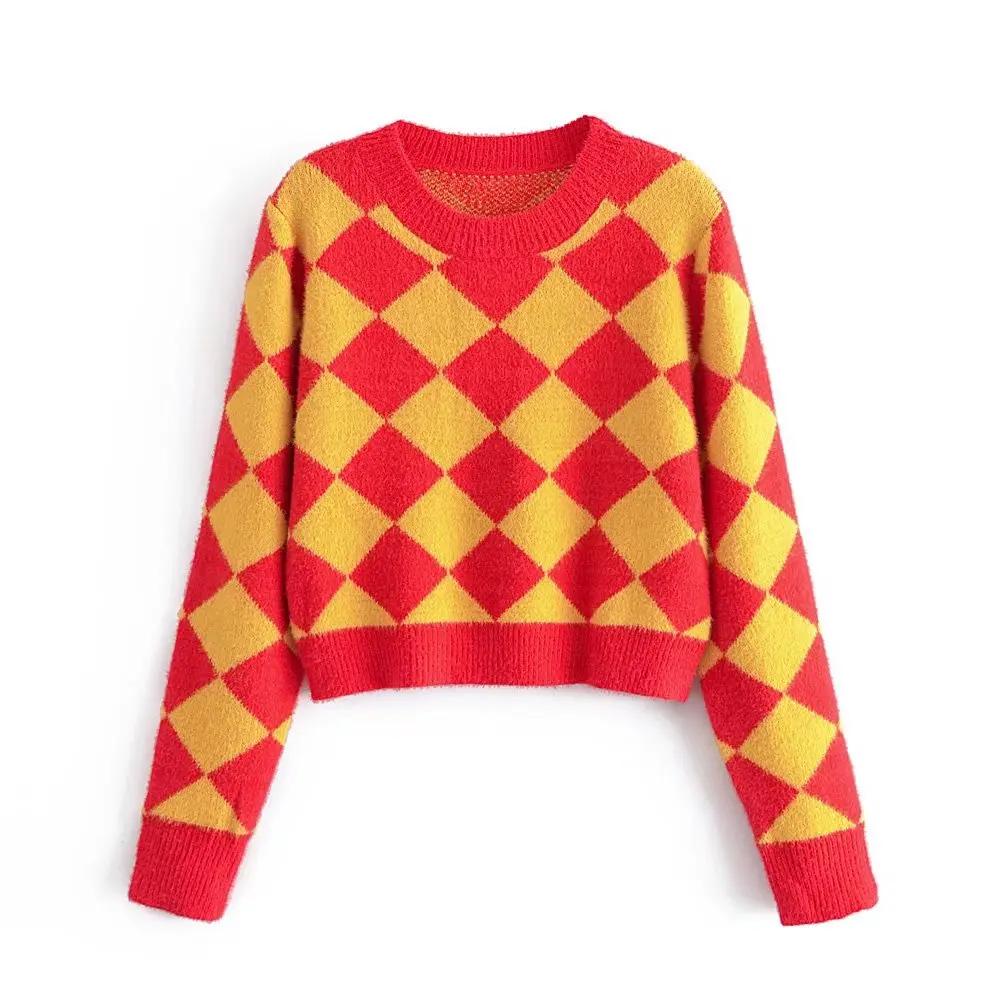 

Женский вязаный свитер Willshela, винтажный свитер с круглым вырезом и длинными рукавами, женский свитер с принтом