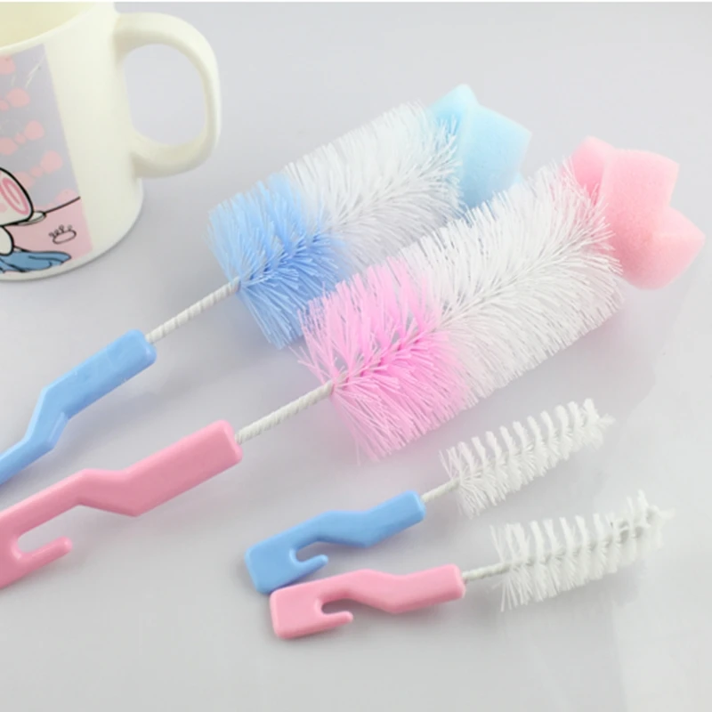 

2Pcs Baby Nipple Milk Bottle Cup 360 Degree Sponge Cleaner + Pacifier Brush