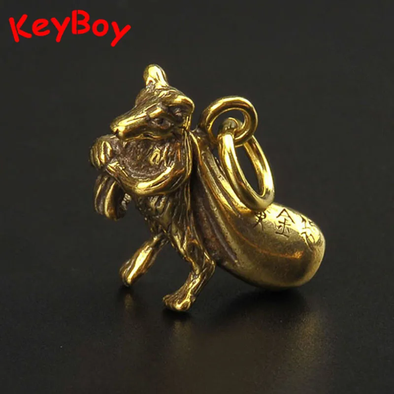 Ретро латунный золотой брелок для денег в виде крысы подвески из меди со знаками