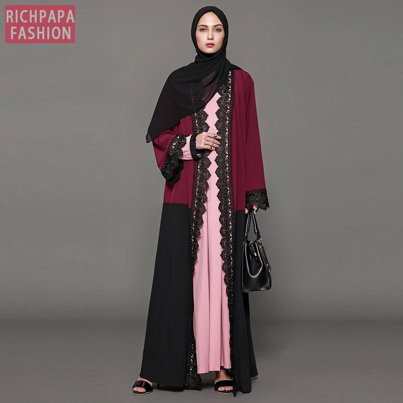 Кафтан Дубай Малайзия кружева кимоно кардиган Абая для женщин мусульманский