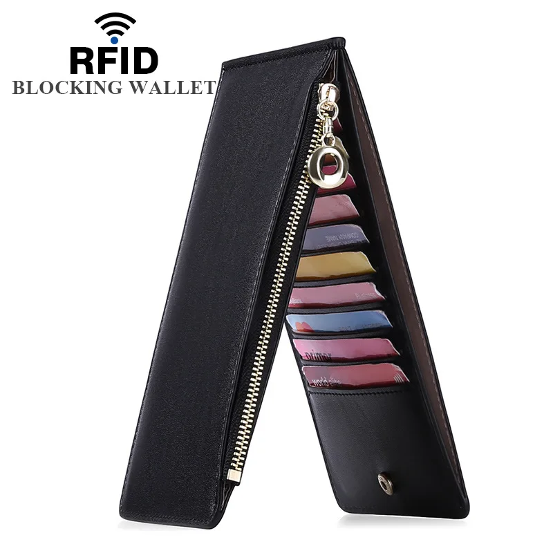 

2021 Pure Color Black Women's Card Holder High Capacity Zipper Wallet Women PU Leather Passport Cover A198