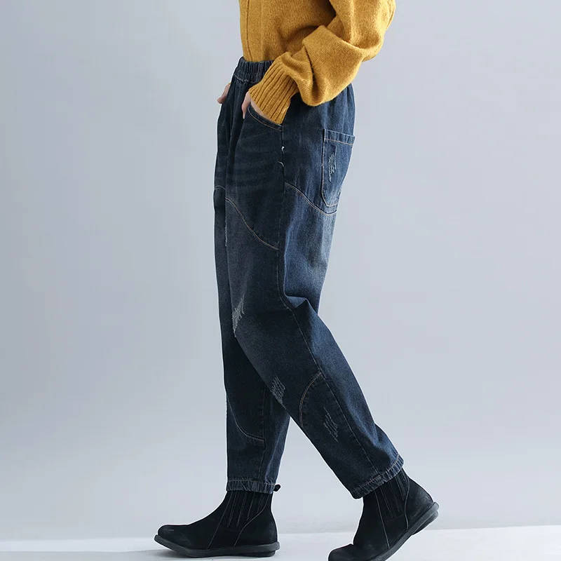 2019 новые осенние и зимние джинсы женские свободные джинсовые штаны-шаровары с