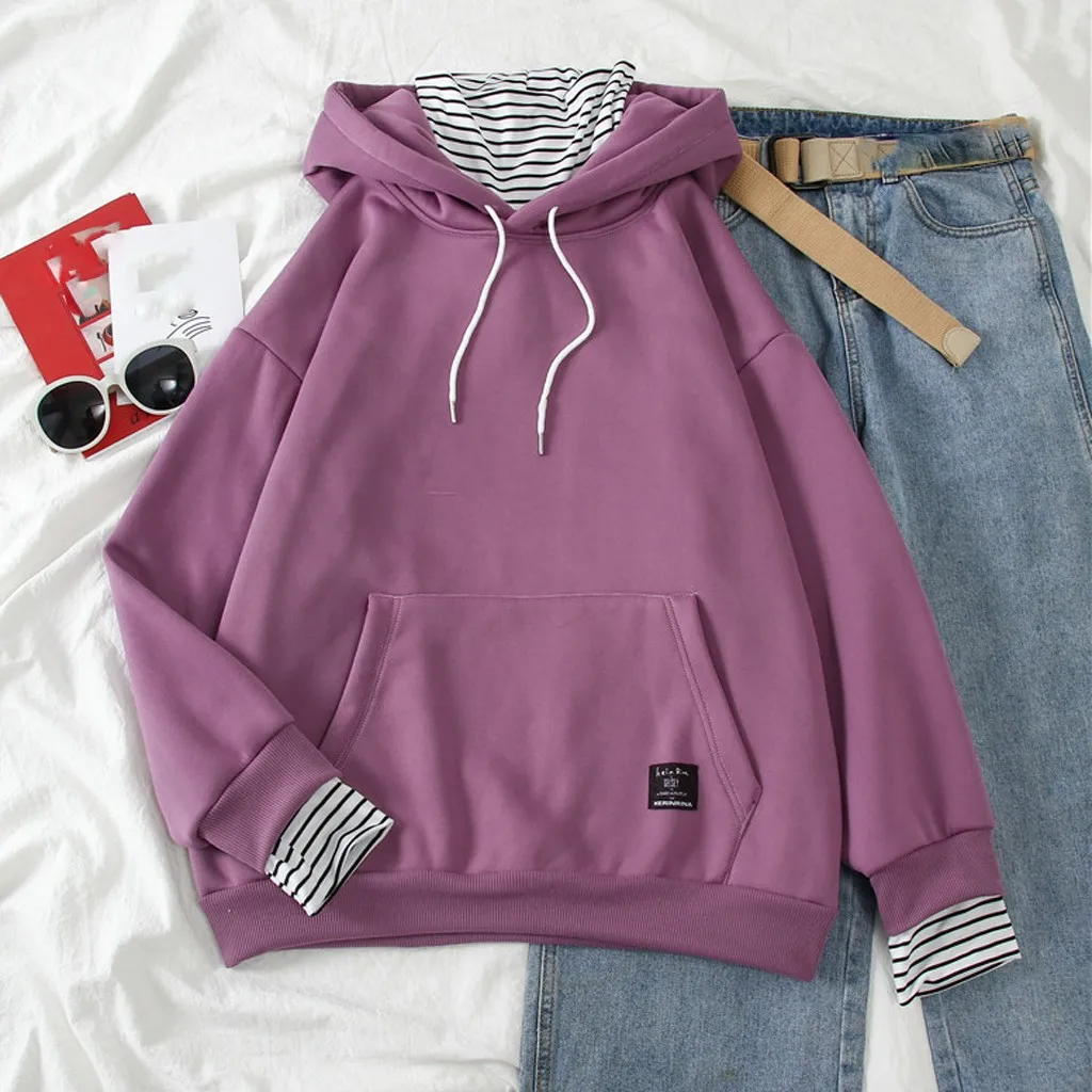 Женские пушистые свитшоты Поддельные толстовки в полоску из двух частей осенняя