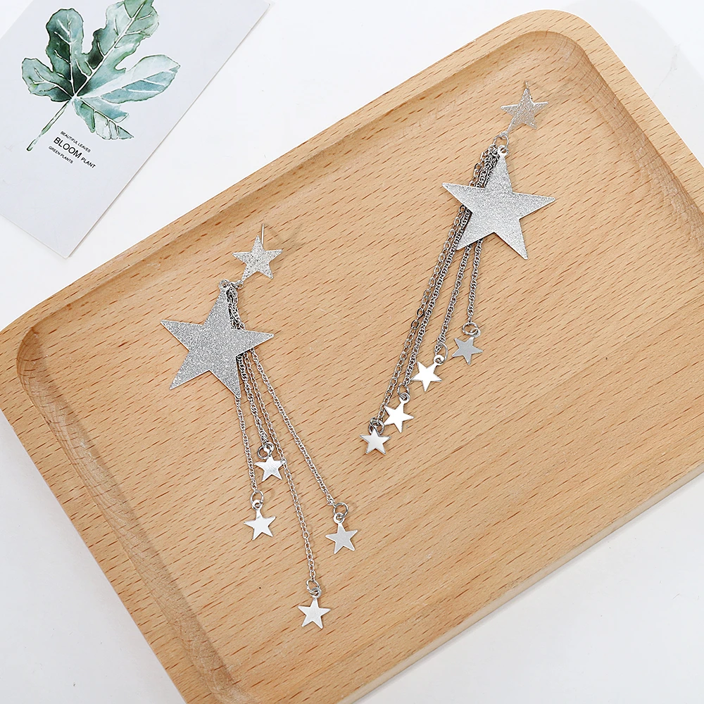 

Южнокорейские золотые серьги, темперамент, пятиконечная звезда, длинные серьги с кисточками, преувеличенные серьги, Женские Ювелирные изде...