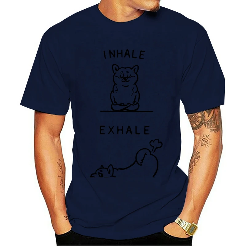 

Funny Inhale Exhale Shiba Inu T-Shirt Retro Graphic Soft Cotton Tee Shirt Men's Short Sleeved Round Neck Japan Dog T Shirt Gift