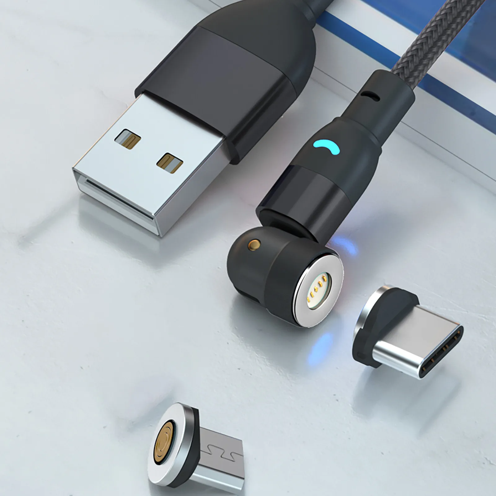 Кабель Micro USB 540 ° 3A для быстрой зарядки телефона планшета вращающийся магнитный