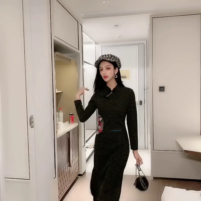 Для девушек элегантное платье Чонсам с вышивкой Разделение длинное Ципао 2020