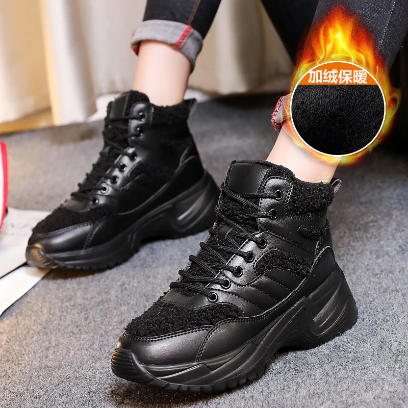 Женские ботинки на платформе Новинка 2020 года зимняя обувь плюшевом меху модные