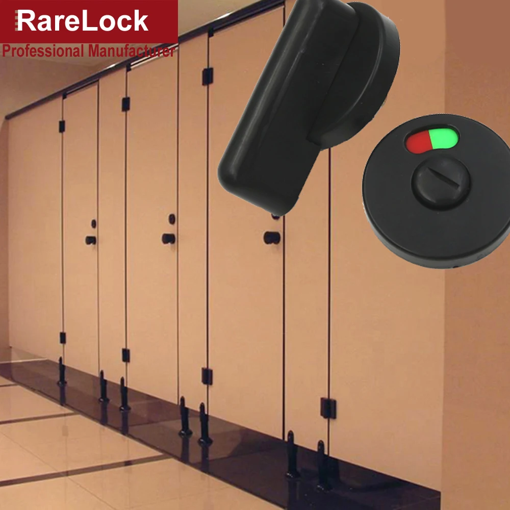 Плоский дверной замок для унитаза Пластиковый черный цвет с зеленой или красной