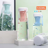 60hot550ml water bottle heat resistant leak proof cat claws tea filter cherry blossoms print water cup for home
