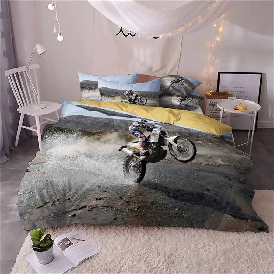 HELENGILI 3D Постельное белье с принтом &quotмотоцикл&quot постельное Bedcloth Наволочка на