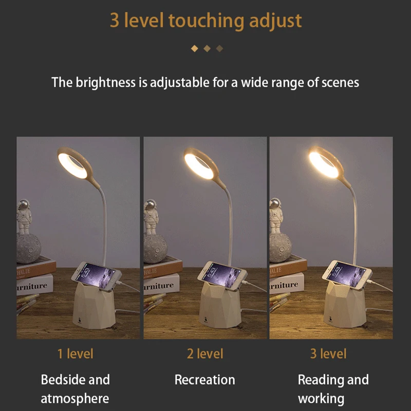 

LED Pink Desk Lamp 4000mAh USB Touch Dimming Table Lamp Pen Holder Reading Lamp Student Eye Protection Learning Room Office Lamp