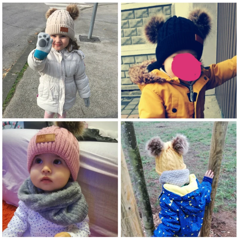 

Beanies Baby Hat Pompon Winter Children Hat Knitted Cute Cap For Girls Boys Casual Solid Color Girls Hat Baby Beanies