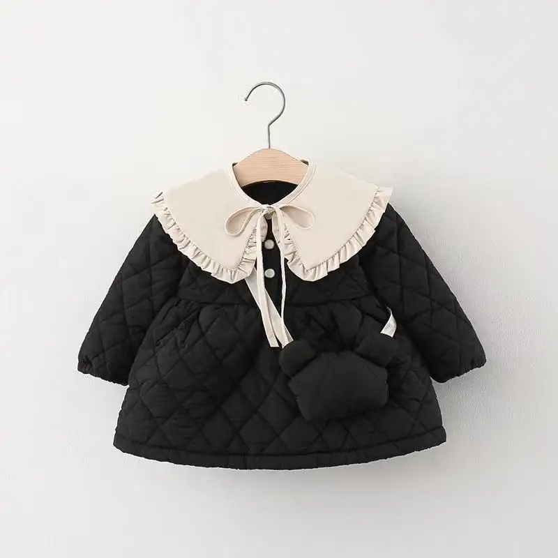 Детское зимнее платье с длинным рукавом круглым воротником и оборками | Детская