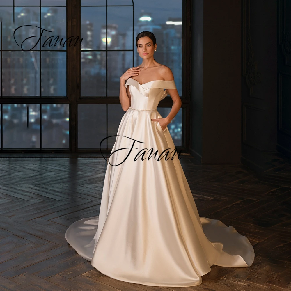 

Sweetheart Off-The Shoulder Wedding Dress Simple Backless elegant A-Line Court Train Gown robe de soirée de mariage платье